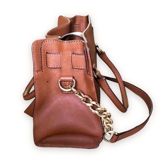 Michael Michael Kors Hamilton Saffiano Leather Medium Satchel Light Brown - Picture 4 of 14